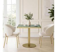 BOWDOW Table Carrée Sintered Stone 70x70cm, Pied INOX Doré, Marbre Vert | Sintered stone 3cm, acier inoxydable doré, 70x70x75cm, vert marbre, résistant rayures, base lestée.