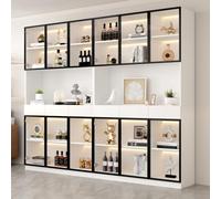 BOWDOW Vitrine LED 240x36x200 cm, Large, tiroirs, Portes Verre | 12 portes verre trempé cadre noir, 6 tiroirs, LED app, 90 kg, 240 cm, pieds 7 cm, push-to-open.