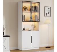 BOWDOW Vitrine LED Blanche 80x30x200 cm, Portes Verre, étagères réglables | Portes verre trempé alu, LED RVB app, 3 positions clayette, 30 kg, blanc.