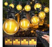 Bowfar Guirlande lumineuse d'extérieur, 20M Guirlande Guinguette avec 33 + 2 pièces ampoules G40, étanche IP68, intensité variable, avec télécommande, pour jardin, terrasse, fête, mariage, Noël