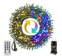 Bowfar Guirlande Lumineuse Extérieure 10M 100 LED Blanc Chaud & Multicolore Guirlande Lumineuse Sapin de Noël avec Minuterie et Mémoire, 11 Modes pour Sapin, Noël, Mariage, Jardin, Chambre