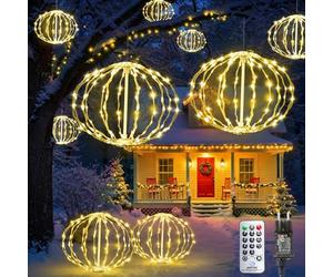 Bowfar Guirlande Lumineuse Extérieure Électricité, 20 cm Pack de 4 Grande Boule Guirlande Lumineuse Suspendue Arbre de Noël avec Télécommande Minuterie, Globe Éclairage de Noël, Blanc Chaud