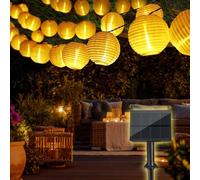 Bowfar Guirlande lumineuse solaire d'extérieur - 10M 50 LED - 800 mAh - Avec panneau solaire amélioré - 8 modes - Résistante aux intempéries - Pour jardin, balcon, terrasse, mariage - Blanc chaud