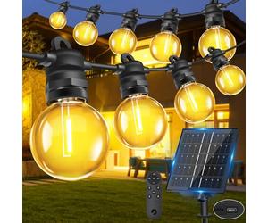 Bowfar Guirlande lumineuse solaire d'extérieur, 20M 33 + 2 ampoules G40, avec télécommande, étanche IP68, 8 modes d'éclairage Guirlande Guinguette pour jardin, balcon, terrasse, décoration extérieure