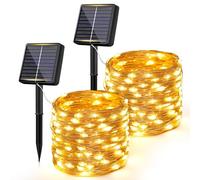 Bowfar Guirlande Solaire Exterieur, 2 x12M 120 LED Guirlande Lumineuse Exterieure Étanche, Blanc Chaud 8 Modes, fil de cuivre Lumière Solaire Décoration pour Jardin Balcon Mariage Noël