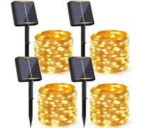 Bowfar Guirlande Solaire Exterieur, 4 x12M 120 LED Guirlande Lumineuse Exterieure Étanche, Blanc Chaud 8 Modes, fil de cuivre Lumière Solaire Décoration pour Jardin Balcon Mariage Noël