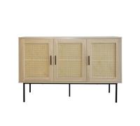 Box and beyond - Buffet - 120 x 40 x 76 cm - Cannage et Bois - 3 Portes - Rangement Élégant et Pratique - Salon, Salle à Manger - Style Bohème