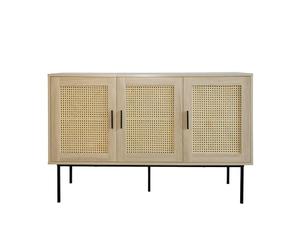 Box and beyond - Buffet - 120 x 40 x 76 cm - Cannage et Bois - 3 Portes - Rangement Élégant et Pratique - Salon, Salle à Manger - Style Bohème