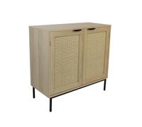 Box and beyond - Buffet - 80 x 35 x 75,5 cm - Cannage, Bois - 2 Portes - Rangement Élégant et Pratique - Salon, Salle à Manger, Cuisine - Style Naturel et Bohème