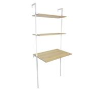 Box and beyond - Bureau Mural - 76 x 51 x 185 cm - Bois et Métal Blanc - 2 Étagères - Petit Ordinateur ou Bureau d'écriture - Bureau, Salon, Chambre - Style Industriel