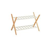 Box and beyond - Étagère à Chaussures - 66 x 35,5 x 42 cm - Bambou Naturel et Métal Blanc - 2 Niveaux - Meuble Chaussures, Organisateur Chaussures, Range-Chaussures - Couloir, Entrée - Style Moderne