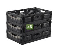 Box and beyond - Lot 3 Bacs Rangement Pliables - 40 x 60 x 15 cm - 31L - Charge 15 kg - Stockage, Outillage, Bricolage - Rangement Facile - Robuste - Garage, Cave, Buanderie