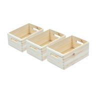 Box and beyond - Lot 3 Caisses Rangement - 30 x 20 x 14 cm - Pin Naturel - Poignées Intégrées - Rangement, Stockage - Garage, Cave, Buanderie - Style Naturel