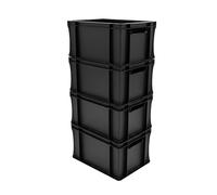Box and beyond - Lot 4 Bacs Gerbables - 40 x 30 x 22 cm - 20L - Charge 20 kg - Plastique Noir - Stockage, Rangement, Outils, Bricolage - Résistant - Réutilisable - Garage, Cave, Buanderie