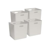 Box and beyond - Lot 4 Bacs Rangement - 31 x 31 x 31 cm - Plastique Blanc Cassé - Poignées intégrées - Rangement Facile - Robuste - Buanderie, Chambre