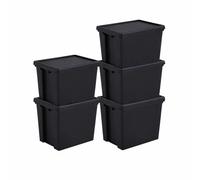 Box and beyond - Lot 5 Boîtes Stockage - 29 x 38,5 x 31,5 cm - 24L - Plastique Noir - Stockage, Outils, Bricolage - Ultra Résistant - Réutilisable - Garage, Cave, Buanderie