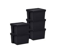 Box and beyond - Lot 5 Boîtes Stockage - 40 x 50,5 x 32 cm - 45L - Plastique Noir - Stockage, Outils, Bricolage - Ultra Résistant - Réutilisable - Garage, Cave, Buanderie