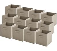 Box and beyond - Lot de 12 Paniers de Rangement - 27 x 27 x 27cm - Tissu Taupe - Pliables - Avec Poignées - Rangement, Déco - Chambre, Salon, Bureau - Style Moderne
