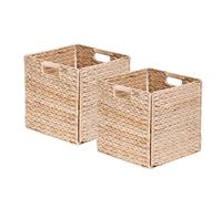 Box and beyond - Lot de 2 Paniers de Rangement - 31 x 31 x 31 cm - Jacinthe d'eau Naturelle - Pliables - Avec Poignées - Rangement, Déco - Chambre, Salon, Bureau - Style Bohème et Chic