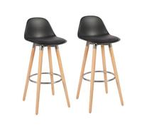 Box and beyond - Lot de 2 Tabourets de Bar - Hauteur 91 cm - Bois, Métal et Plastique Noir - Repose-Pieds - Cuisine, Salon, Salle à Manger, Ilot de Cuisine, Bar - Style Moderne et Contemporain