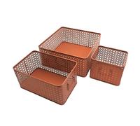 Box and beyond - Lot de 3 Paniers de Rangement - 32 x 32 x 14 cm - Métal Terracotta - Motif Cannage - Rangement, Déco - Cuisine, Séjour, Salle de bain, Salon, Chambre - Style Moderne et Chic