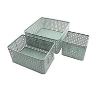 Box and beyond - Lot de 3 Paniers de Rangement - 32 x 32 x 14 cm - Métal Vert - Motif Cannage - Rangement, Déco - Cuisine, Séjour, Salle de bain, Salon, Chambre - Style Moderne et Chic