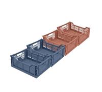 Box and beyond - Lot de 4 Caisses de Rangement pliables - 40 x 30 x 15 cm - Plastique Bleu et Terracotta - Pliables - Avec Poignées - Rangement - Cuisine, Bureau, Chambre, Salon - Style Simple
