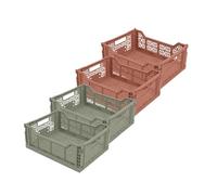 Box and beyond - Lot de 4 Caisses de Rangement pliables - 40 x 30 x 15 cm - Plastique Terracotta et Vert - Pliables - Avec Poignées - Rangement - Cuisine, Bureau, Chambre, Salon - Style Simple