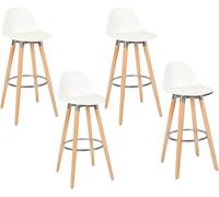 Box and beyond - Lot de 4 Tabourets de Bar - Hauteur 91 cm - Bois, Métal et Plastique Blanc - Repose-Pieds - Cuisine, Salon, Salle à Manger, Ilot de Cuisine, Bar - Style Moderne et Contemporain
