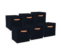 Box and beyond - Lot de 6 Paniers de Rangement - 31 x 31 x 31 cm - Tissu Noir - Pliables - Avec Poignées - Rangement, Déco - Chambre, Salon, Bureau - Style Moderne