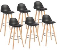 Box and beyond - Lot de 6 Tabourets de Bar - Hauteur 91 cm - Bois, Métal et Plastique Noir - Repose-Pieds - Cuisine, Salon, Salle à Manger, Ilot de Cuisine, Bar - Style Moderne et Contemporain