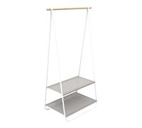 Box and beyond - Portant à Vêtements - 95 x 55 x 171 cm - Bois Naturel, Métal Blanc et Tissu Beige - Étagères - Portant, Porte-Manteaux - Manteaux, Chaussures - Entrée, Chambre - Style Moderne