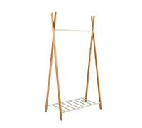 Box and beyond - Portant à Vêtements Yaka - 93 x 50 x 173 cm - Bois Naturel et Métal Blanc - Étagère - Forme Tipi - Portant, Porte-Manteaux - Vêtements, Chaussures - Entrée, Chambre - Style Original