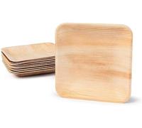 BOX And Tree| 100 Assiettes Jetables en Feuille de Palmier Carrées 15x15cm | Alternative aux Assiettes en Plastique | Aspect Bois Naturel, Style Bambou | Pour Buffet, Mariage, Anniversaire
