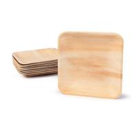 BOX And Tree | 25x Assiettes Jetable en Feuille de Palmier Carrées 15x15cm| Alternative aux Assiettes en Plastique | Aspect Bois Naturel, Style Bambou | Pour Buffet, Mariage, Anniversaire et Réception
