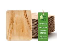 BOX And Tree| 50 Assiettes Jetable en Feuille de Palmier 24x24cml Alternative aux Assiettes en Plastique | Aspect Bois Naturel, Style Bambou | Pour Buffet, Mariage, Anniversaire et Réception
