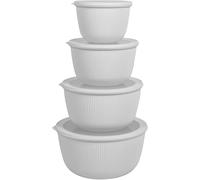 BoxedHome Lot de 4 bols mélangeurs avec couvercle, sans BPA, en plastique, passent au lave-vaisselle et au micro-ondes, grande capacité, gris