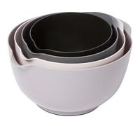 BoxedHome Lot de 4 bols mélangeurs en plastique sans BPA, grands, gris | 4,3/3,3/2,4/1,6 l, fond antidérapant, bec verseur, poignée, empilable, 70 % d'économie d'espace, passe au lave-vaisselle