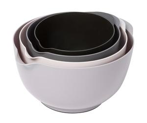 BoxedHome Lot de 4 bols mélangeurs en plastique sans BPA, grands, gris | 4,3/3,3/2,4/1,6 l, fond antidérapant, bec verseur, poignée, empilable, 70 % d'économie d'espace, passe au lave-vaisselle