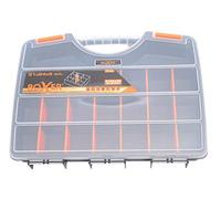 Boxer® Boîte de Rangement 21 Compartiments - 31x24x5 cm - Séparateurs Amovibles - Plastique Résistant - Noir/Orange/Transparent - Organiseur Polyvalent