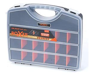 Boxer® Boîte de Rangement avec 18 Compartiments - 25,5 x 21 x 4 cm - Séparateurs Ajustables - Couvercle Transparent - Noir/Orange - Plastique PP