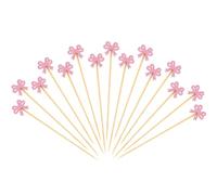 BOXOB 100pcs Piques à Cocktail Nœud Rose, 12,5cm Cure-Dents Coquette Bâtonnets Agitateurs en Bois Aliments Décorations Cocktail Nœud pour Fruits Boissons Desserts Mariage Fête Bachelorette