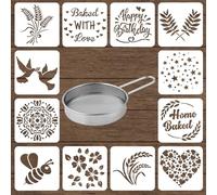 BOXOB 12pcs Pochoirs à Pain au Levain avec Tamis à Farine, 12 Styles de Modèles de Cuisson Modèle Biscuit pour La Cuisson du Pain Accessoires Fabrication pour Gâteau Biscuits Tarte
