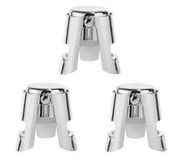 BOXOB 3pcs Bouchons à Champagne, Bouchon de Bouteille en Acier Inoxydable et Silicone Scellants de Vin Anti-Fuites Réutilisables pour Garder Fraîches pour Cava Prosecco et Vins Mousseux (Argenté)
