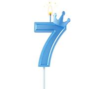 BOXOB 7,6 cm Bougie Numéro d'Anniversaire, Bleu 3D Bougies de Gâteau avec Couronne Bougies Chiffres Anniversaire Bougies d'Anniversaire pour Anniversaire Fêtes (Numéro 7)