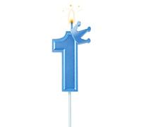 BOXOB 7,6 cm Bougie Numéro d'Anniversaire, Bleu 3D Bougies de Gâteau avec Couronne Bougies Chiffres Anniversaire Bougies d'Anniversaire pour Anniversaire Fêtes (Numéro 1)