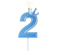 BOXOB 7,6 cm Bougie Numéro d'Anniversaire, Bleu 3D Bougies de Gâteau avec Couronne Bougies Chiffres Anniversaire Bougies d'Anniversaire pour Anniversaire Fêtes (Numéro 2)