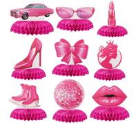 BOXOB 9 Pièces Honeycombs Fête Princesse Rose, Centres Table 3D Thème Fille Décoration Rose pour Anniversaire Fille Fête Nuptiale Mariage Enterrement Jeune Fille Fournitures Fête