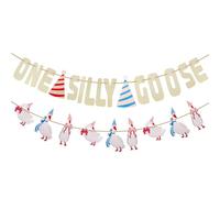 BOXOB Bannière d'Anniversaire One Silly Goose, Pré-Enfilée Bleue et Rose Décorations pour le Premier Anniversaire d'Une Oie Guirlande Suspendue pour Garçons et Filles Baby Shower