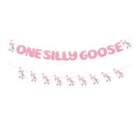 BOXOB Bannière d'Anniversaire One Silly Goose, Pré-Enfilée Mignonne Décoration pour 1er Anniversaire d'Oie Rose Paillettes Guirlande de Fanions à Suspendre pour Filles Enfants Décoration Fête